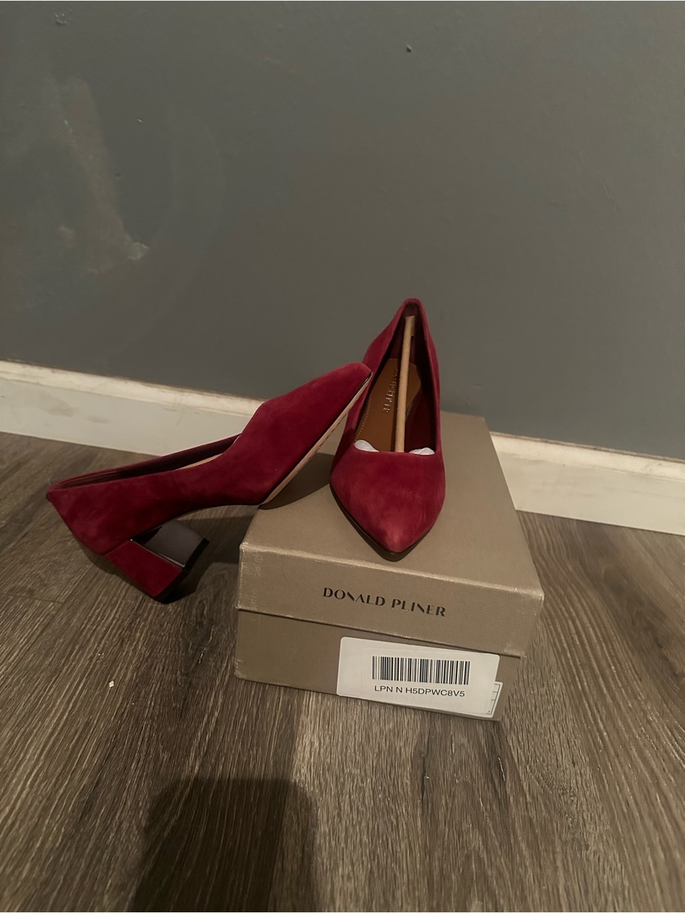 Donald J. Pliner Burgundy Suede Pointed Toe Block Heel Pumps